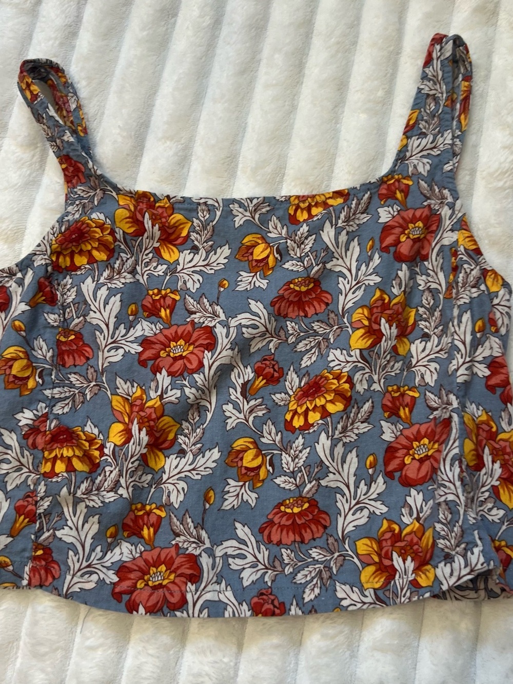 Rachel Zoe Blue Floral Cropped Camisole with Red & Yellow Blooms Small